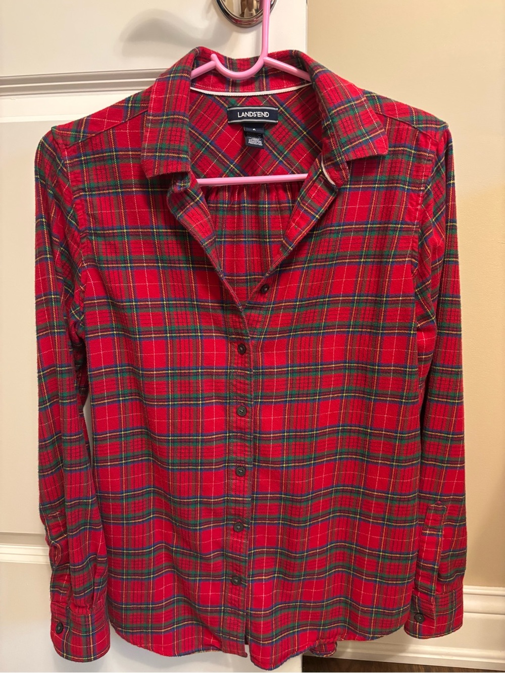Lands' End Women’s RedGreen/Blue Plaid Flannel Shirt